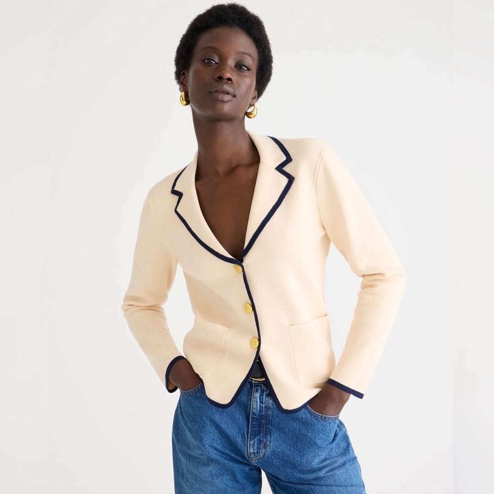 J. Crew Cream Blazer with Black Trim